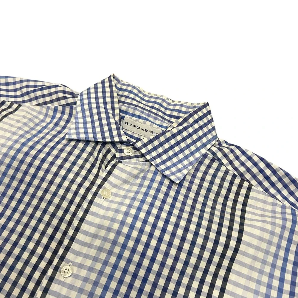 Etro Mens Shirt Size 43 Gingham‎ Check Long Sleeve Button Down Shirt